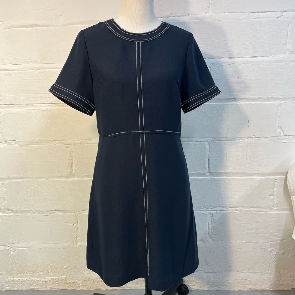 Banana republic Navy short sleeve above knee dress with white stitching, S